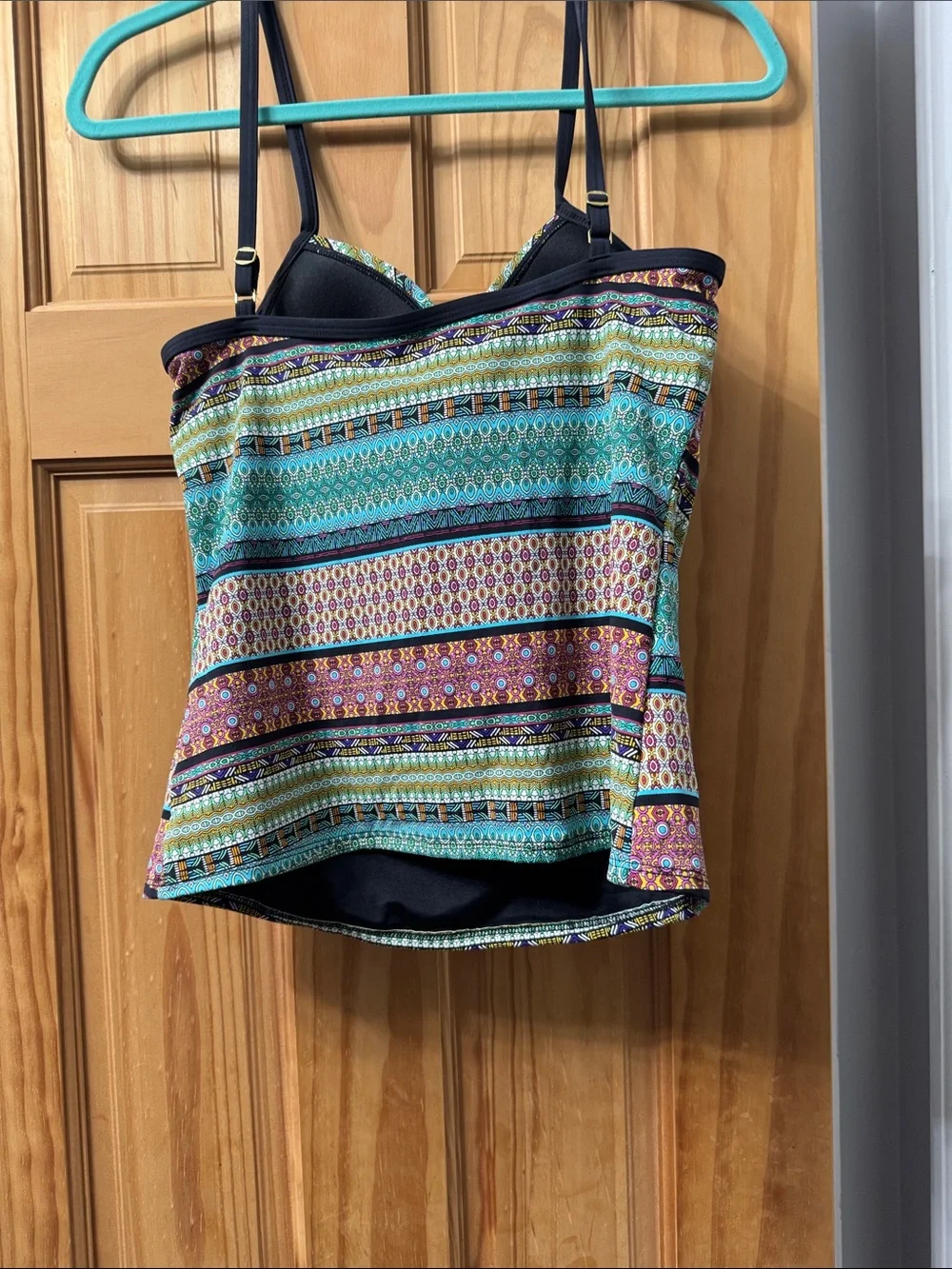 Bleu Rod Beattie Teal Multi‑Stripe Swim Camisole with Black Trim